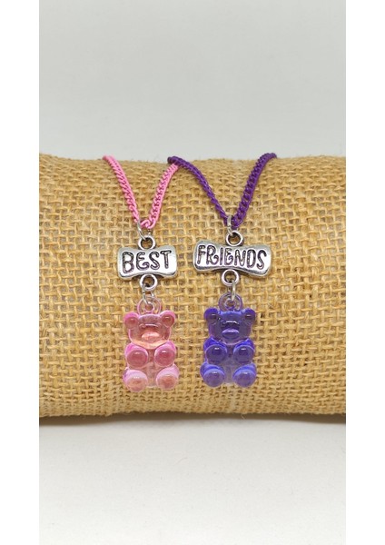 Jelibon Ayıcık 2'li Bff Best Friends Arkadaşlık Kolyesi Çocuk Kolye. Renkli Zincirli.