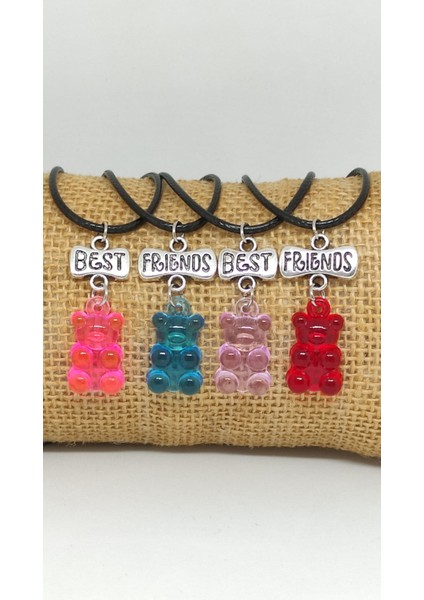 Jelibon Ayıcık 4'lü Arkadaşlık Kolyesi Bff Kolye Best Friends Kolye