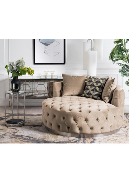 Mode Asel Kapitoneli Gürgen Ağaç Iskeletli Krem Kadife Berjer (Dairenize Teslim)