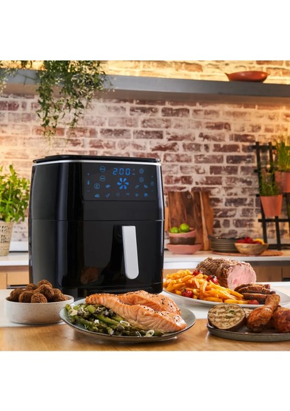 Easy Fry+ Yağsız Fritöz Airfryer 6,5 Litre Geniş Hacim Hava ile Kızartma & Izgara & Buharlı Pişirme, Onerous lambader hediye