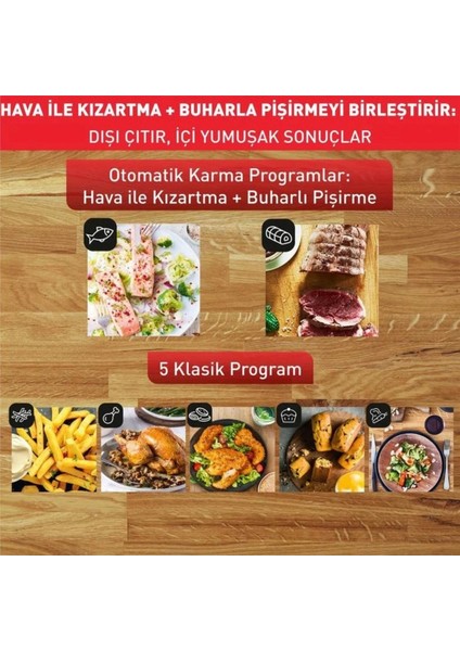 Easy Fry+ Yağsız Fritöz Airfryer 6,5 Litre Geniş Hacim Hava ile Kızartma & Izgara & Buharlı Pişirme, Onerous lambader hediye