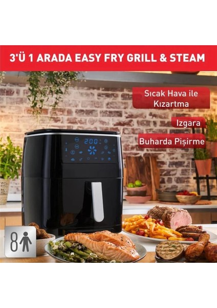 6,5 Litre 3'ü 1 Arada + Fırına Kıyasla 2 Kat Daha Hızlı 7 Otomatik Programlı Premium Buharlı Fritöz,lambader hediye