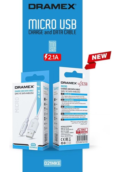 D21MKE 2.1A Micro Şarj ve Data Kablosu Eco Kutu