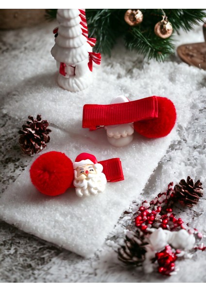Yılbaşı Temalı Noel Baba Figürlü Kırmızı Ponponlu Çift Pens Toka 4cm fiyatları