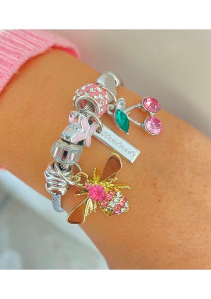 Charm Çelik Bileklik Kiraz Figürlü Bilezik Künye