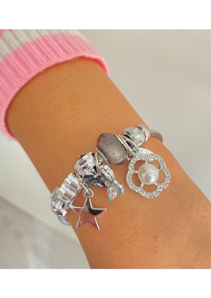 Charm Çelik Bileklik Yıldız Inci Figürlü Bilezik Künye