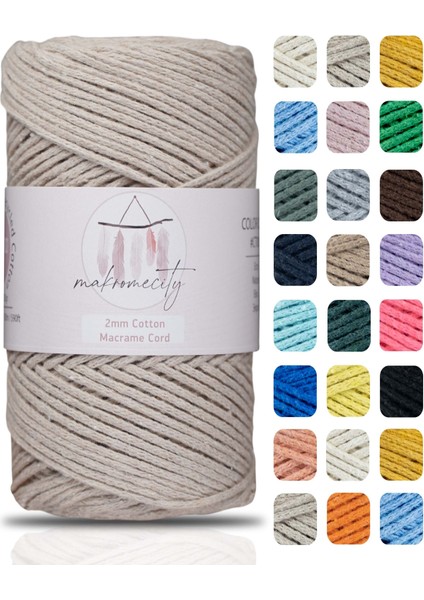 Premium Koton Pamuk Makrome Ipi Sütlü Kahve 200 gr 150 Metre 2mm Cotton Zincir Makrome Çanta Ipi Supla Ipi