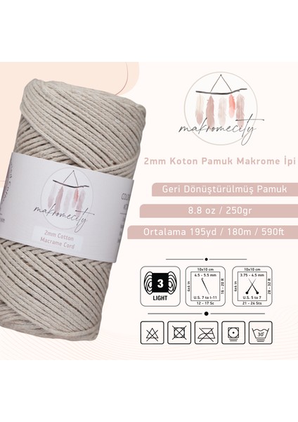 Premium Koton Pamuk Makrome Ipi Sütlü Kahve 200 gr 150 Metre 2mm Cotton Zincir Makrome Çanta Ipi Supla Ipi fiyatları