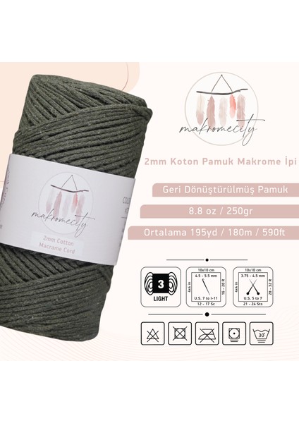 Premium Koton Pamuk Makrome Ipi Haki 200 gr 150 Metre 2mm Cotton Zincir Makrome Çanta Ipi Supla Ipi fiyatları