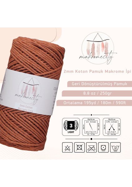 Premium Koton Pamuk Makrome Ipi Kiremit 200 gr 150 Metre 2mm Cotton Zincir Makrome Çanta Ipi Supla Ipi