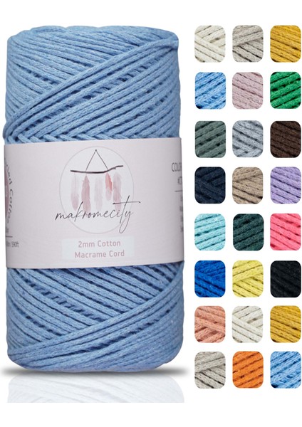 Premium Koton Pamuk Makrome Ipi Bebe Mavi 200 gr 150 Metre 2mm Cotton Zincir Makrome Çanta Ipi Supla Ipi
