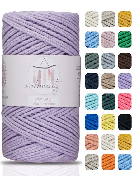 Premium Koton Pamuk Makrome Ipi Lila 200 gr 150 Metre 2mm Cotton Zincir Makrome Çanta Ipi Supla Ipi