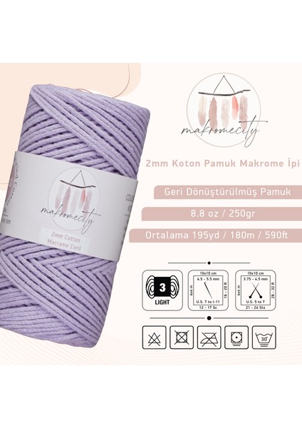 Premium Koton Pamuk Makrome Ipi Lila 200 gr 150 Metre 2mm Cotton Zincir Makrome Çanta Ipi Supla Ipi fiyatları