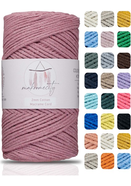 Premium Koton Pamuk Makrome Ipi Gül Kurusu 200 gr 150 Metre 2mm Cotton Zincir Makrome Çanta Ipi Supla Ipi