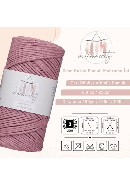 Premium Koton Pamuk Makrome Ipi Gül Kurusu 200 gr 150 Metre 2mm Cotton Zincir Makrome Çanta Ipi Supla Ipi fiyatları