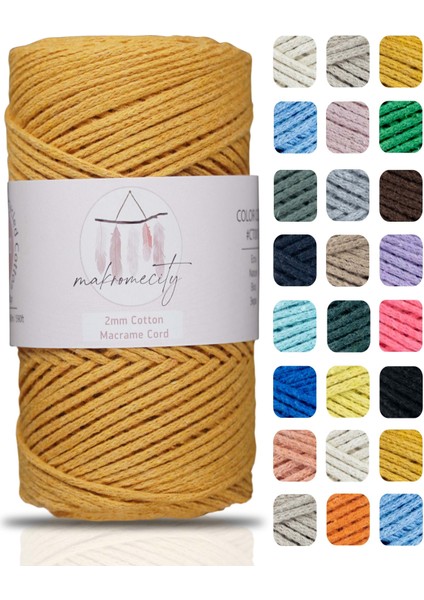 Premium Koton Pamuk Makrome Ipi Hardal 200 gr 150 Metre 2mm Cotton Zincir Makrome Çanta Ipi Supla Ipi