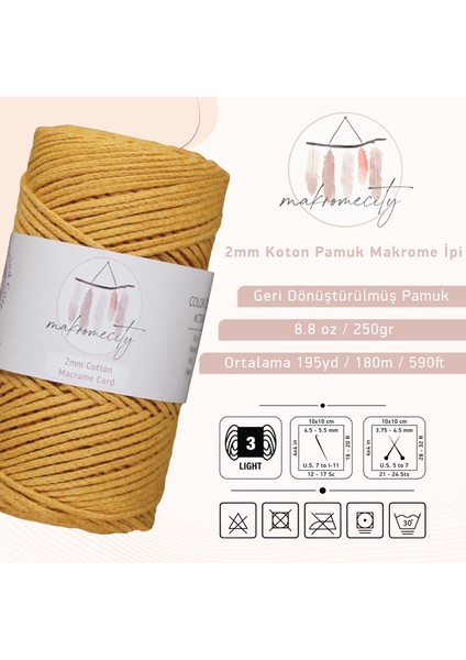 Premium Koton Pamuk Makrome Ipi Hardal 200 gr 150 Metre 2mm Cotton Zincir Makrome Çanta Ipi Supla Ipi fiyatları