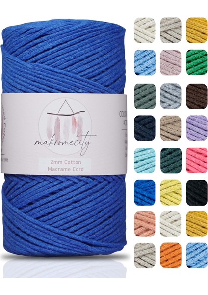 Premium Koton Pamuk Makrome Ipi Saks Mavi 200 gr 150 Metre 2mm Cotton Zincir Makrome Çanta Ipi Supla Ipi