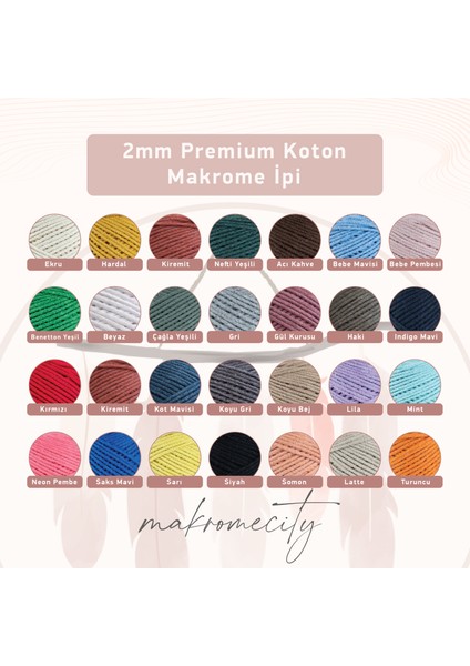 Premium Koton Pamuk Makrome Ipi Saks Mavi 200 gr 150 Metre 2mm Cotton Zincir Makrome Çanta Ipi Supla Ipi