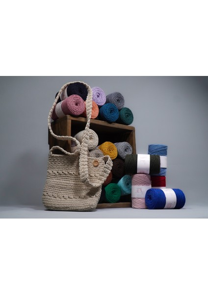 Premium Koton Pamuk Makrome Ipi Saks Mavi 200 gr 150 Metre 2mm Cotton Zincir Makrome Çanta Ipi Supla Ipi