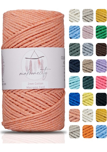 Premium Koton Pamuk Makrome Ipi Somon 200 gr 150 Metre 2mm Cotton Zincir Makrome Çanta Ipi Supla Ipi