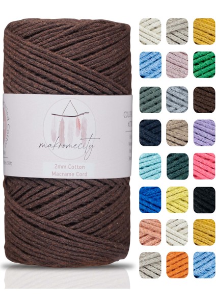 Premium Koton Pamuk Makrome Ipi Acı Kahve 200 gr 150 Metre 2mm Cotton Zincir Makrome Çanta Ipi Supla Ipi