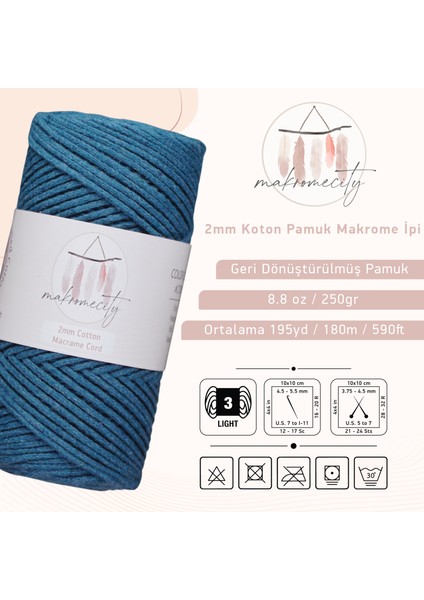 Premium Koton Pamuk Makrome Ipi Kot Mavi 200 gr 150 Metre 2mm Cotton Zincir Makrome Çanta Ipi Supla Ipi fiyatları