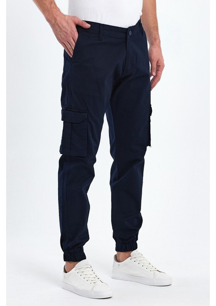 TheSeason Erkek Lacivert Gabardin Slim Fit Paçası Lastikli Kargo Cepli Pamuklu Esnek Pantolon fiyatları