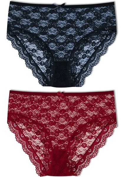 2'li Dantelli Yüksek Bel Büyük Beden Bato Kadın Külot