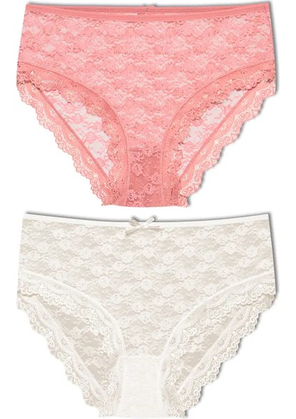 2'li Dantelli Yüksek Bel Büyük Beden Bato Kadın Külot