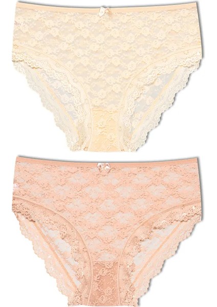 2'li Dantelli Yüksek Bel Büyük Beden Bato Kadın Külot