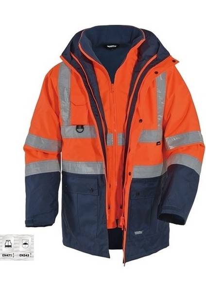 5+1 Reflektörlü Kışlık Mont Parka Içi Çıkmalı Turuncu Yerli Kaban Işçi Montu Mühendis Montu
