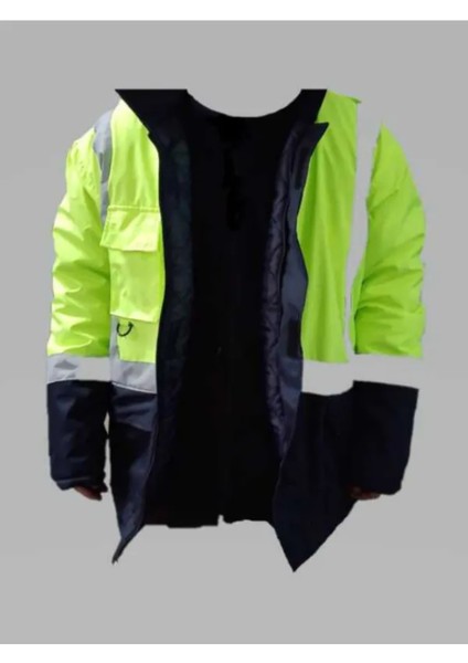 Reflektörlü Su Geçirmez Oxford Parka Kışlık Mont Sarı-Lacivert Iş Montu Mühendis Montu modelleri