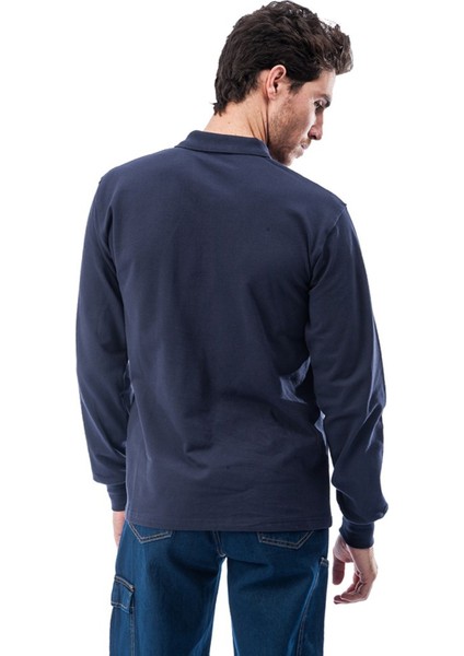 Frekans İş Güvenliği Polo Yaka Lacivert Uzun Kollu Sweatshirt Pike Örme Iş Tişörtü