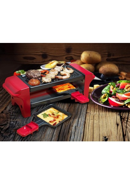 Mini Raclette, 1-2 Kişilik, Yapışmaz Kaplama, 350 W, Kırmızı/siyah