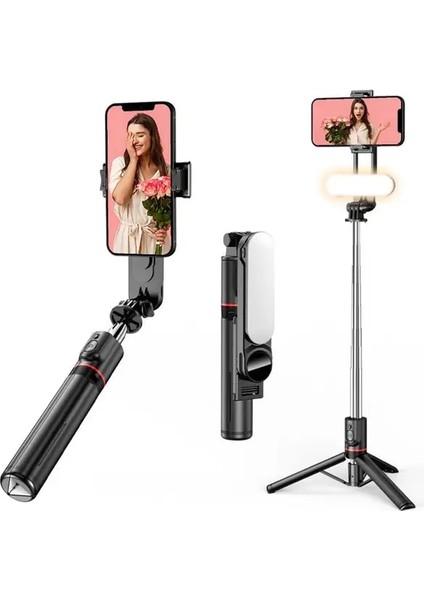 Işıklı 3 Renkli Uzaktan Kumandalı 110 cm Tripod Özçekim ve Selfie Çubuğu Yatay ve Dikey Kullanım