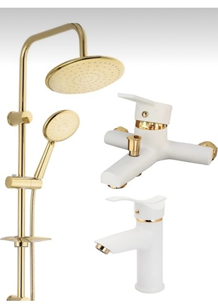 Gold Altın Robot Duş Seti, Beyaz Gold Kartal Lavabo ve Banyo Bataryası Musluğu Çeşmesi