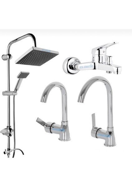 Robot Duş Mutfak Lavabo Banyo Bataryası Musluğu Çeşmesi 4’lü Set Garantili Pirinç Malzeme