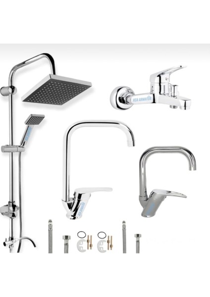 Robot Duş Sistemi Banyo Lavabo Mutfak Musluğu Çeşmesi Bataryası 4’lü Full Set