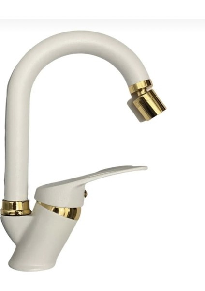 Beyaz Gold Lüx Banyo Lavabo Bataryası Çeşmesi Musluğu Oynar Uçlu
