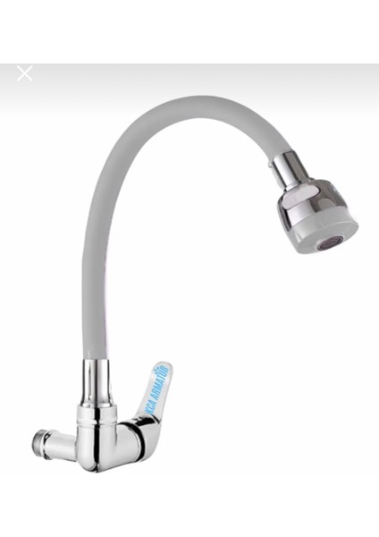 Duvardan Tek Su Çıkışlı Beyaz 2 Fonksiyonlu Spiral Oynar Borulu Lavabo Mutfak Bataryası