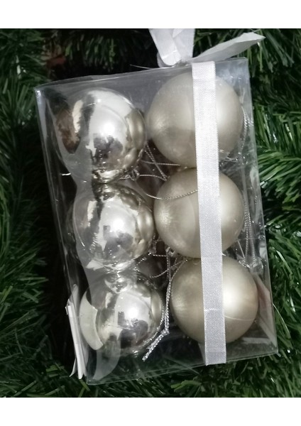 Vıp Deluxe 12 Adet 5 cm Mat Parlak Gümüş Top Süsler Yılbaşı Ağacı Süsleri Noel Ağacı Süsleri