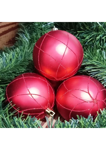 Vıp Deluxe 4 Adet 8 cm Büyük Kırmızı Top Süsler Yılbaşı Ağacı Süsleri Noel Ağacı Süsleri Kırmızı Top