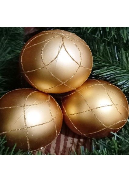 Vıp Deluxe 4 Adet 8 cm Büyük Gold Top Süsler Yılbaşı Ağacı Süsleri Noel Ağacı Süsleri Altın Top Süs