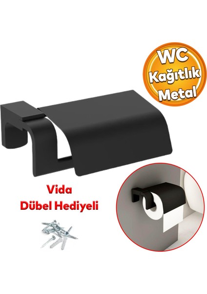 Wc Kağıt Standı Kapaklı Tuvalet Kağıtlık Aparat Paslanmaz Metal Sağlam Kaliteli Siyah