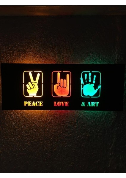 Peace&love&art LED Işıklı Ahşap Tablo 50X21CM Duvar Dekoru modelleri