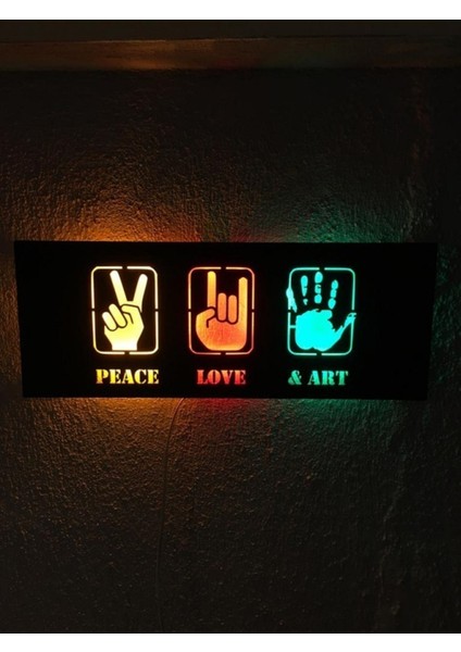 Peace&love&art LED Işıklı Ahşap Tablo 50X21CM Duvar Dekoru fırsatları