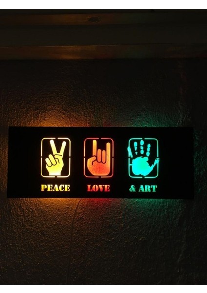Peace&love&art LED Işıklı Ahşap Tablo 50X21CM Duvar Dekoru indirimleri