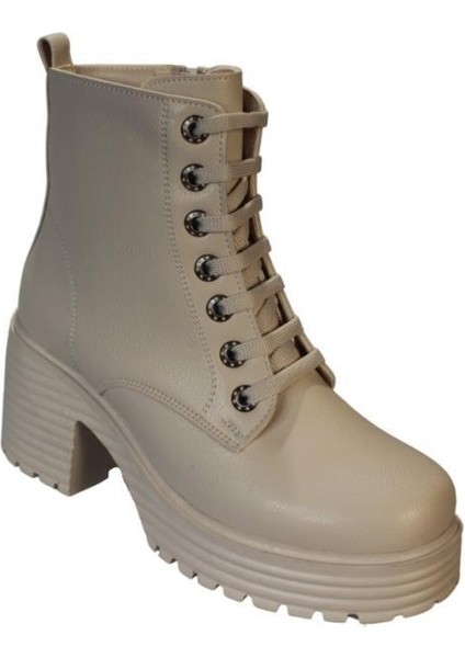 Yazkış Kadın Siyah Ten 7cm Kalın Platform Topuk Bağcıklı Fermuarlı 13CM Bilek Boyu Topuklu Bot fiyatları