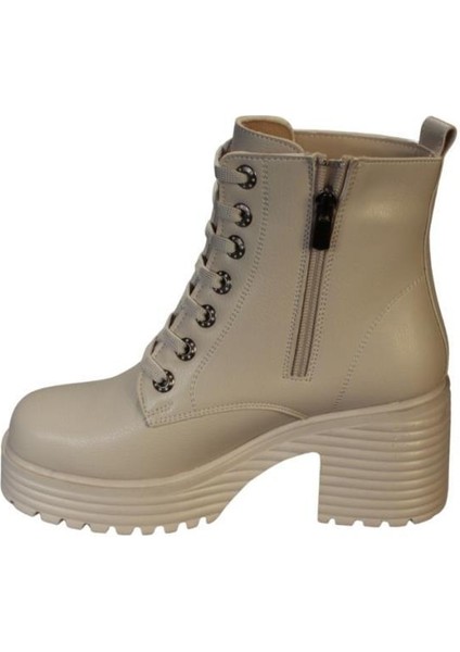 Yazkış Kadın Siyah Ten 7cm Kalın Platform Topuk Bağcıklı Fermuarlı 13CM Bilek Boyu Topuklu Bot modelleri